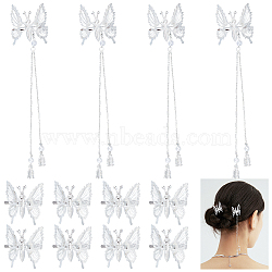 2 Style Iron Alligator Hair Clips, Vintage Decorative Hair Accessories, Moving Butterfly, with Chain, Imitation Pearl, Alloy Pendants, Silver, 40~165x1.5~60x13~33mm(PHAR-CP0001-04)