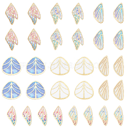 SUNNYCLUE Fashion DIY Earrings Jewelry Accessories, Imitation Metal Cloth Pendants, Leaf & Wing, Mixed Color, 30~31x14~30x0.6mm, Hole: 0.8mm, 32pcs/box(FIND-SC0001-33)