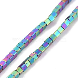 Electroplated Non-magnetic Synthetic Hematite Beads Strands, Cube, Multi-color Plated, 1.5x1.5x1.5mm, Hole: 0.5mm, about 257~260pcs/strand, 15.59~15.75(39.6~40cm)(G-G862-03E)