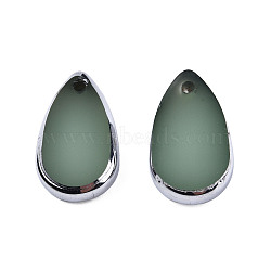 Electroplated Glass Charms, Edge Silver Plated, Teardrop, Medium Aquamarine, 14.5x8.5x3mm, Hole: 1mm(EGLA-N006-068B)