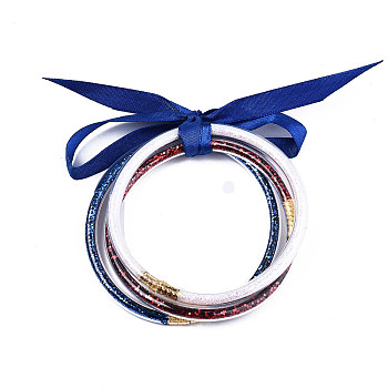 PVC Plastic Bangle Sets, Jelly Bangles, with Glitter Powder and Polyester Ribbon, Mixed Color, 2-1/2 inch(6.5cm), 3pcs/set