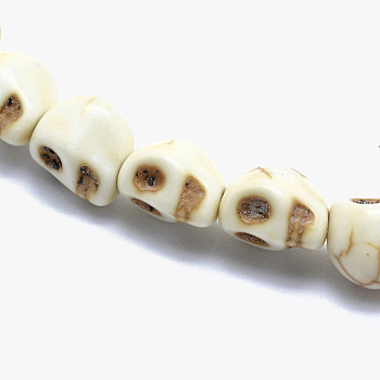 Synthetic Turquoise Beads Strands, Skull, Dyed, White, 8x7x5.5~6mm, Hole: 1mm, about 51pcs/strand, 14.9 inch(38cm)