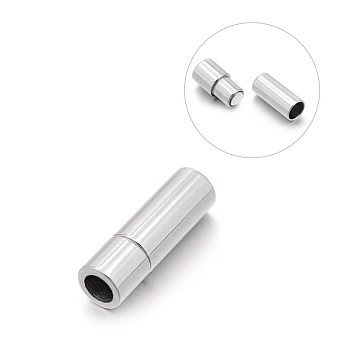 Smooth 304 Stainless Steel Column Magnetic Clasps with Glue-in Ends, Stainless Steel Color, 16x5mm, Hole: 3mm