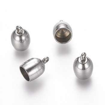 304 Stainless Steel Cord Ends, End Caps, Half Oval, Stainless Steel Color, 11.5x7.5mm, Hole: 2mm, Inner Diameter: 6mm