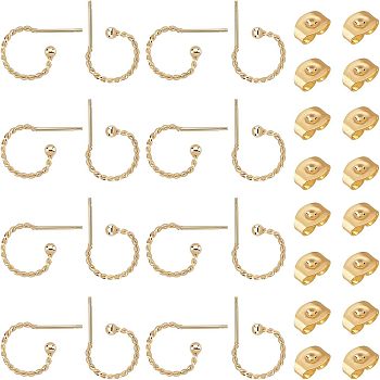 Unicraftale 30Pcs 304 Stainless Steel Stud Earring Findings, Half Hoop Earrings, Twist Ring, Real 18K Gold Plated, 12.5x18.5x1.2mm, Pin: 0.7mm