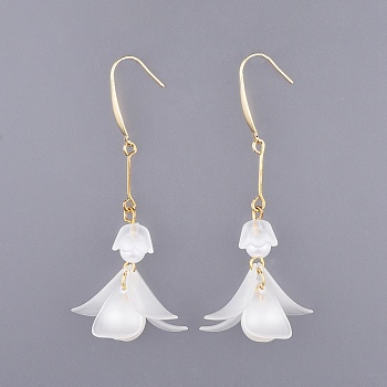 Frosted Transparent Acrylic Dangle Earrings, with 316 Surgical Stainless Steel Earring Hooks and Imitation Pearl Acrylic Beads, Flower, White, 65mm, Pin: 0.8mm
