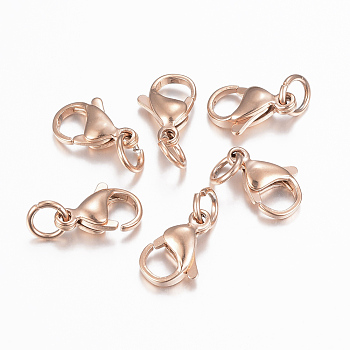 304 Stainless Steel Lobster Claw Clasps, Parrot Trigger Clasps, Rose Gold, 13x8x4mm, Hole: 4mm