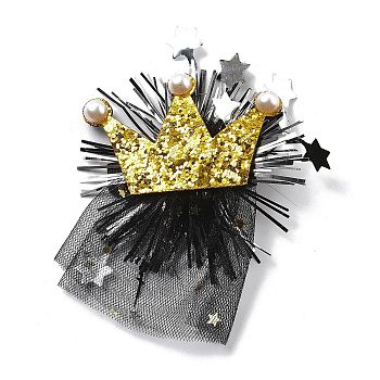 New Year's party Iron Hair Clip, Mesh, PET and Gold Onion Cloth Hair Accessories, Crown, 95x75x14mm