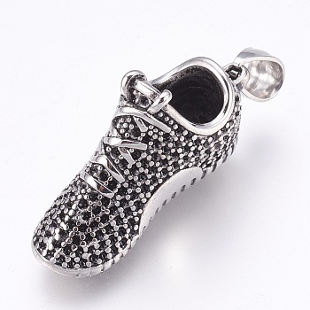 304 Stainless Steel Pendants, Shoes, Antique Silver, 40x13x23mm, Hole: 5x7mm