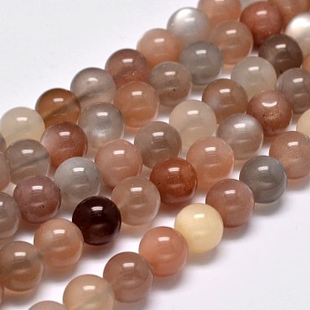 Grade AA Natural Multi-Moonstone Bead Strands, Round, 10mm, Hole: 1mm, about 38pcs/strand, 15.5 inch