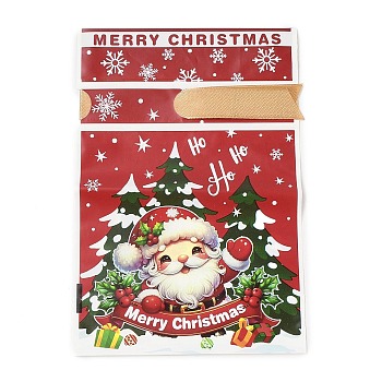 Christmas Santa Claus Plastic Packing Pouches Drawstring Bags, Rectangle, Crimson, 17.5x12x0.01cm