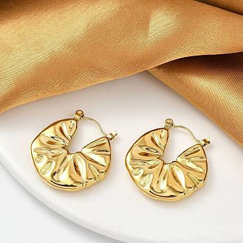 304 Stainless Steel Wrinkle Hoop Earrings For Women, Real 18K Gold Plated, 28x27mm