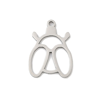 201 Stainless Steel Pendants, Ladybug Charms, Stainless Steel Color, 18x13x1mm, Hole: 1.4mm