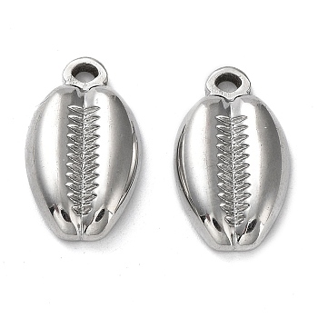 304 Stainless Steel Pendants, Shell Charm, Stainless Steel Color, 18x10x3.5mm, Hole: 1.8mm