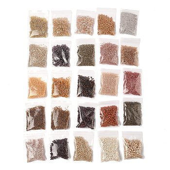Glass Seed Beads, Round, Sienna, 2~4mm, Hole: 0.8~1.2mm, 20g/bag, 25 bags/set, 500g/set