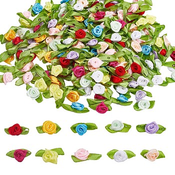 200Pcs 10 Colors Polyester Rose Ornaments, for DIY Hair Accessories, Clothing Decoration, Costume, Mixed Color, 27.5~29x14~16x7.5mm, 20pcs/color