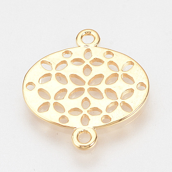 Brass Links connectors, Nickel Free, Real 18K Gold Plated, Hollow Oval, 19.5x17x1mm, Hole: 1.5mm