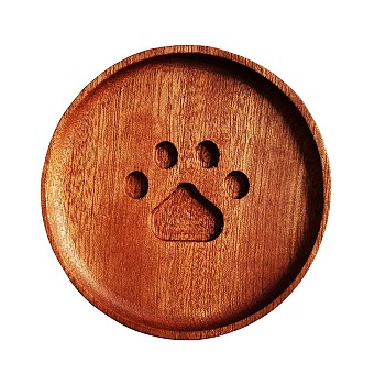 Sandalwood Cup Mats, Round Coaster with Tray & Carved Bear Paw Print, Chocolate, 100x15mm