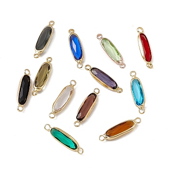 Transparent K9 Glass Connector Charms, with Light Gold Plated Brass Findings, Faceted, Rectangle Links, Mixed Color, 22.5x6x3.4mm, Hole: 1.7mm