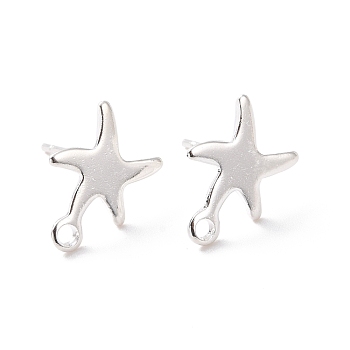 201 Stainless Steel Stud Earring Findings, with Horizontal Loop and 316 Stainless Steel Pin, Star, 925 Sterling Silver Plated, 11.5x8.5mm, Hole: 1.4mm, Pin: 0.7mm