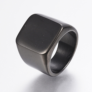 304 Stainless Steel Signet Band Rings for Men, Wide Band Finger Rings, Rectangle, Gunmetal, Size 12, 22mm