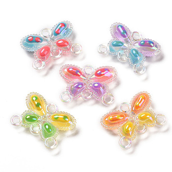 UV Plating Rainbow Iridescent Acrylic Chandelier Component Links, with Enamel, Butterfly, Mixed Color, 22x30x9mm, Hole: 3mm