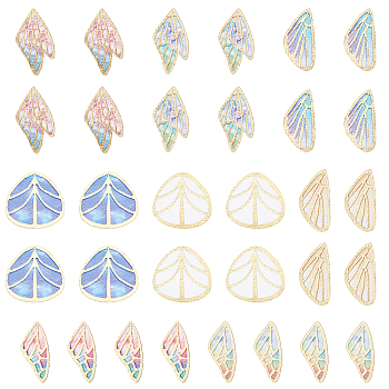 SUNNYCLUE Fashion DIY Earrings Jewelry Accessories, Imitation Metal Cloth Pendants, Leaf & Wing, Mixed Color, 30~31x14~30x0.6mm, Hole: 0.8mm, 32pcs/box