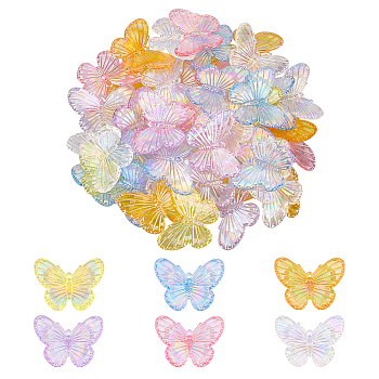 60Pcs 6 Colors Electroplate Acrylic Pendants, AB Color Plated, Butterfly, Mixed Color, 31x41x4mm, Hole: 1.2mm, 10pcs/color