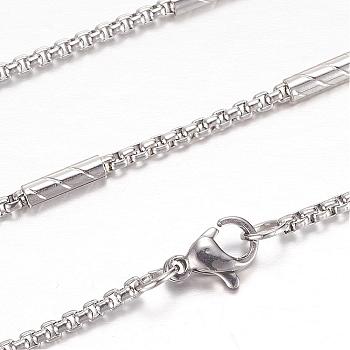 304 Stainless Steel Box Chain Necklaces, with Lobster Claw Clasps, Stainless Steel Color, 19.4 inch(49.5cm), 2~2.5mm