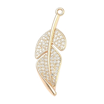 Leaf Brass Micro Pave Cubic Zirconia Enhancer Shortener Bails, Hinged Pendant Bails, with Loop, Real 14K Gold Plated, 31.5x10x10mm, Hole: 1.4mm