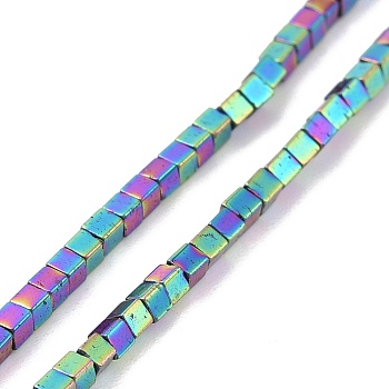 Electroplated Non-magnetic Synthetic Hematite Beads Strands, Cube, Multi-color Plated, 1.5x1.5x1.5mm, Hole: 0.5mm, about 257~260pcs/strand, 15.59~15.75(39.6~40cm)