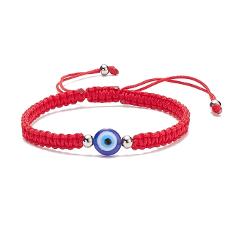 Resin Evil Eye Braided Bead Bracelet, Red Adjustable Bracelet for Kid, Blue, Inner Diameter: 2-1/8~2-7/8 inch(5.5~7.4cm)