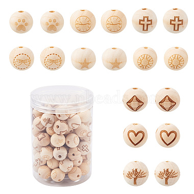 Fashewelry 90pcs 9 motifs perles de bois de théacées naturelles(WOOD-FW0001-05)-8