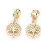 Clear Flat Round Brass+Cubic Zirconia Dangle Charms(X-OPDL-L016-05G)