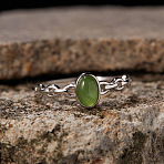 925 Sterling Silver with Natural Jade Finger Rings, Antique Silver, Oval, Inner Diameter: 20mm(WGB2E64-31)