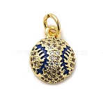 Rack Plating Brass Pendants, with Cubic Zirconia and Enamel, Baseball Charms, Long-Lasting Plated, Lead Free & Cadmium Free, with Jump Ring, Real 18K Gold Plated, Medium Blue, 12.5x10x5mm, Hole: 3.5mm(X1-KK-A268-17G-02)