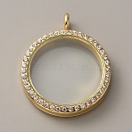 Alloy Crystal Rhinestone Locket Pendants, Double sides with Glass, DIY Accessories for Jewelry Pendant Making, Flat Round, Golden, 43x35x8mm, Hole: 5mm(FIND-WH0061-78G)
