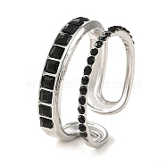 304 Stainless Steel Open Cuff Ring for Women, with Rhinestone, Stainless Steel Color, Adjustable(RJEW-F166-09P-01)