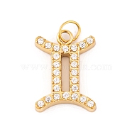 316 Stainless Steel Micro Pave Cubic Zirconia Pendants, with Jump Rings, Real 18K Gold Plated, 12 Constellation Charm, Real 18K Gold Plated, Gemini, 12.5x9.5x2mm, Hole: 2.5mm(STAS-K284-01I-G)