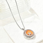 316 Surgical Stainless Steel Aromatherapy Diffuser Perfume Hollow Flat Round Pendant Box Chain Necklaces, Stainless Steel Color, Moon, 27.95 inch(71cm)(NJEW-R016-01P-08)