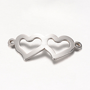 201 Stainless Steel Links connectors, Heart, Stainless Steel Color, 31.5x12.5x1mm, Hole: 1.5mm(X-STAS-S059-04A)