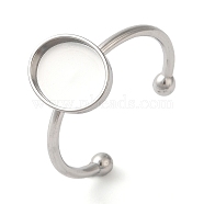 Non-Tarnish 304 Stainless Steel Open Cuff Ring Components, Pad Ring Setting, Oval, Stainless Steel Color, Tray: 9x10mm, 1.5mm, Adjustable(STAS-I306-06A-P)