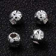 Brass Beads, Long-Lasting Plated, Cube with Flower, 925 Sterling Silver Plated, 3x3x3mm, Hole: 1mm(KK-H759-14A-S)