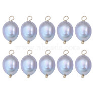 10Pcs Natural Freshwater Pearl Pendants, Potato Charms with Golden Plated Brass Loops, Silver, 16~17x8~9x8~8.5mm, Hole: 2.5~3mm(FIND-CA0009-02B)