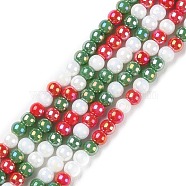 Christmas Theme Opaque Electroplate Glass Beads Strands, AB Color Plated, Round, Colorful, 4~4.5mm, Hole: 0.9mm, about 100pcs/strand, 14.96''(38cm)(GLAA-P056-4mm-A02)