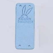 Microfiber Leather Labels, Handmade Embossed Tag, with Holes, for DIY Jeans, Bags, Shoes, Hat Accessories, Rectangle with Rabbit Pattern, Light Sky Blue, 50x20mm(DIY-TAC0012-15D)