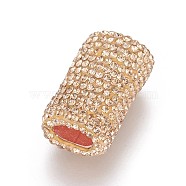 Polymer Clay Rhinestone Beads, with Brass Findings, Rectangle, Light Peach, 21~22x13x10mm, Hole: 4x7mm(RB-F026-07A)