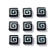 Opaque Acrylic Beads, Metal Enlaced, Square, Black, 8.5x8.5x3.5mm, Hole: 1.6mm, about 1980pcs/500g(OACR-G016-13D)