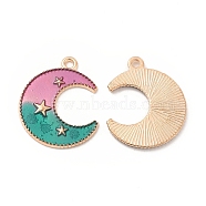 Alloy Pendants, with 2 Tone Enamel, Crescent Moon with Star Charm, Golden, Orchid, 23x18.5x1.5mm, Hole: 1.6mm(ENAM-M052-03G-C)