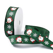 20 Yards Christmas Santa Claus Printed Polyester Grosgrain Ribbons, Flat, Green, 1 inch(25mm), about 20.00 Yards(18.29m)/Roll(OCOR-K005-01B)